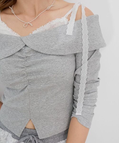 MAJESTIC LEGON（マジェスティックレゴン）の「肩リボンレースドッキングトップス（Tシャツ/カットソー・レディース・グレー/アイボリー/ブラック・MEDIUM）」の17枚目の写真
