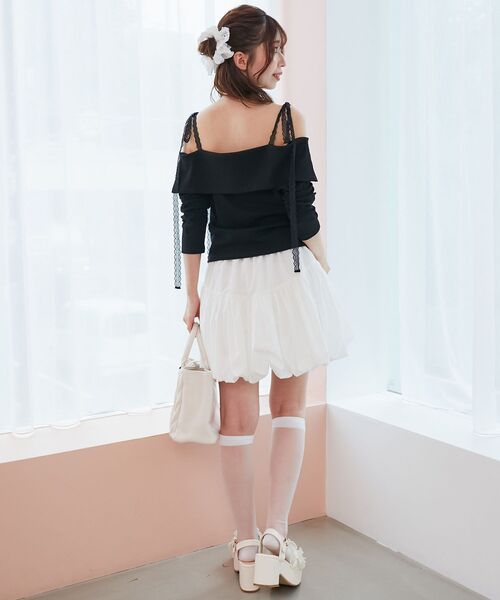 MAJESTIC LEGON（マジェスティックレゴン）の「肩リボンレースドッキングトップス（Tシャツ/カットソー・レディース・グレー/アイボリー/ブラック・MEDIUM）」の20枚目の写真