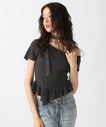 FOREVER 21 | 【2025SS】タイ付きカノコフリルヘムＴシャツ(Tシャツ/カットソー)