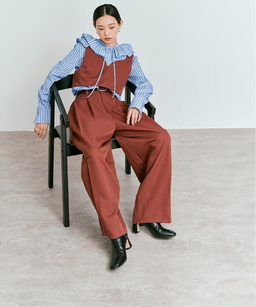 W:Huku（フーク）の「【W:Huku / ノンアイロンシリーズ】フリル フーディー ブラウス / Wrinkle-Resistant Frill Hooded Blouse（シャツ/ブラウス・レディース・ブラック/オフホワイト/ブルー系・FREE）」の9枚目の写真