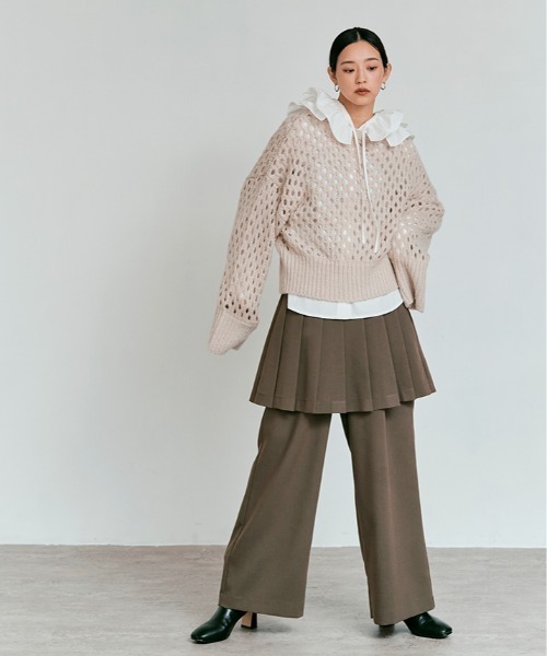 W:Huku（フーク）の「【W:Huku / ノンアイロンシリーズ】フリル フーディー ブラウス / Wrinkle-Resistant Frill Hooded Blouse（シャツ/ブラウス・レディース・ブラック/オフホワイト/ブルー系・FREE）」の16枚目の写真