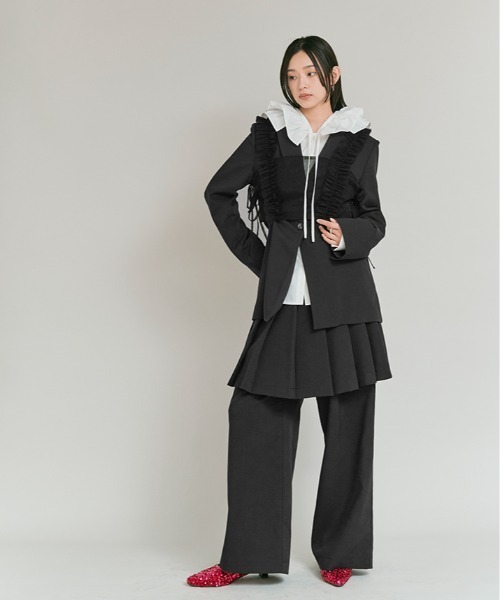 W:Huku（フーク）の「【W:Huku / ノンアイロンシリーズ】フリル フーディー ブラウス / Wrinkle-Resistant Frill Hooded Blouse（シャツ/ブラウス・レディース・ブラック/オフホワイト/ブルー系・FREE）」の22枚目の写真