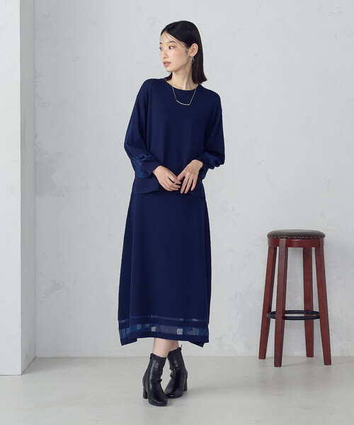 COMME CA ISM(コムサイズム)の「シアー切り替え7分袖ニット / セットアップ対応(ニット/セーター・レディース・ブラック/ネイビー・FREE)」の6枚目の写真