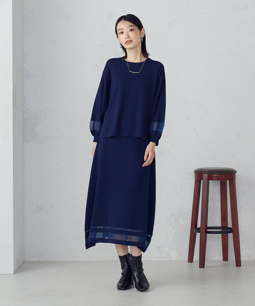 COMME CA ISM(コムサイズム)の「シアー切り替え7分袖ニット / セットアップ対応(ニット/セーター・レディース・ブラック/ネイビー・FREE)」の7枚目の写真