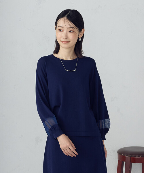 COMME CA ISM(コムサイズム)の「シアー切り替え7分袖ニット / セットアップ対応(ニット/セーター・レディース・ブラック/ネイビー・FREE)」の8枚目の写真