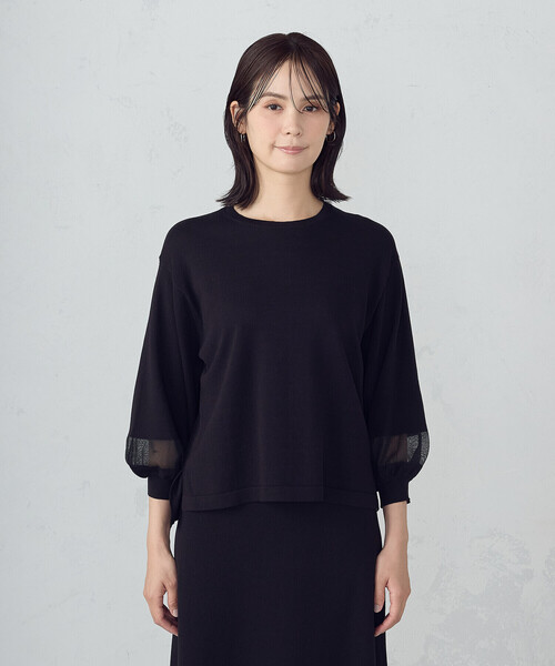 COMME CA ISM(コムサイズム)の「シアー切り替え7分袖ニット / セットアップ対応(ニット/セーター・レディース・ブラック/ネイビー・FREE)」の9枚目の写真