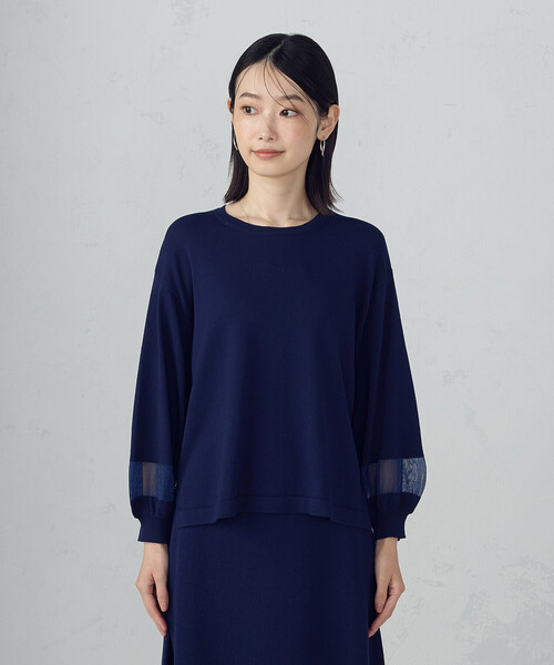 COMME CA ISM(コムサイズム)の「シアー切り替え7分袖ニット / セットアップ対応(ニット/セーター・レディース・ブラック/ネイビー・FREE)」の16枚目の写真
