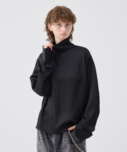 Soerte ストライプクレープハイネックトップ サイズ1 Striped crepe high neck top/ストライプクレープハイネック