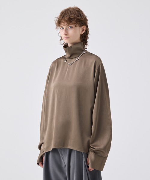 Soerte ストライプクレープハイネックトップ サイズ1 Striped crepe high neck top/ストライプクレープハイネック