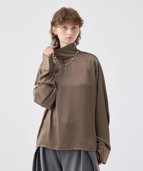 Striped crepe high neck top/ストライプクレープハイネックトップ（T