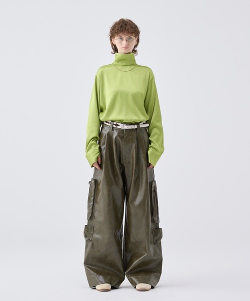 Striped crepe high neck top/ストライプクレープハイネックトップ（T