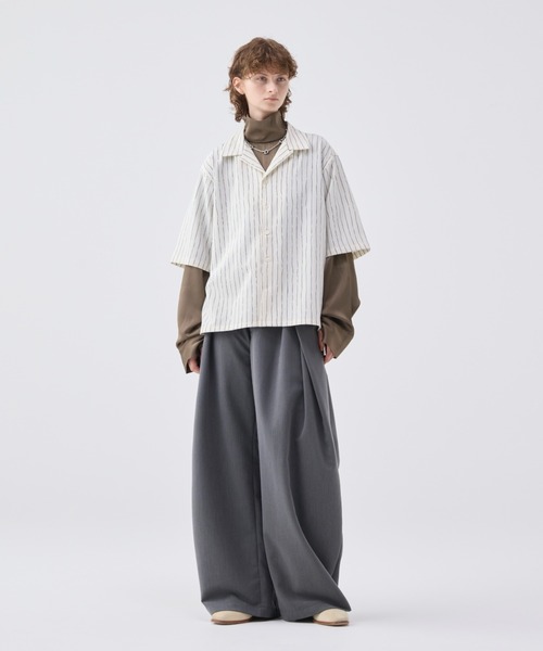 soerte ストライプクレープハイネックトップ Striped crepe high neck top/ストライプクレープハイネック