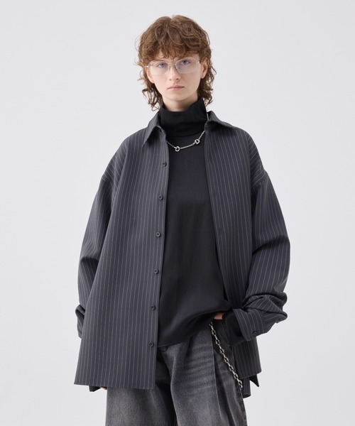 ストライプクレープハイネックトップ soerte ソエルテ Striped crepe high neck top/ストライプクレープハイネック