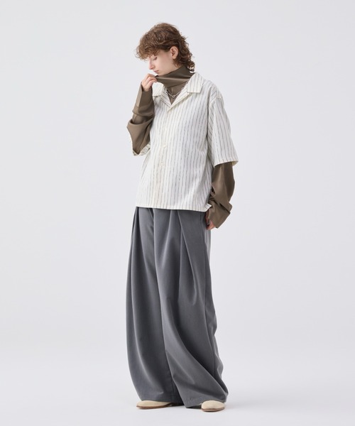 W*O様 soerte ストライプクレープハイネックトップ Striped crepe high neck top/ストライプクレープハイネック
