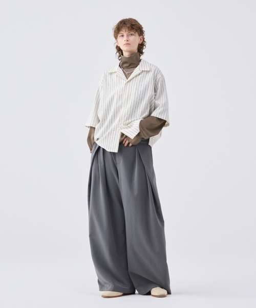 soerte ストライプクレープハイネックトップ Striped crepe high neck top/ストライプクレープハイネック