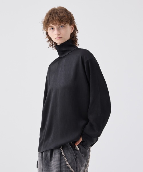 Striped crepe high neck top/ストライプクレープハイネックトップ（T