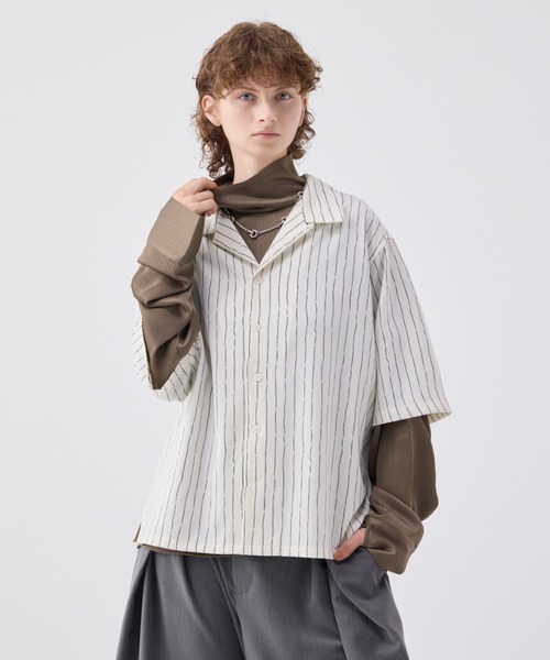 W*O様 soerte ストライプクレープハイネックトップ Striped crepe high neck top/ストライプクレープハイネック
