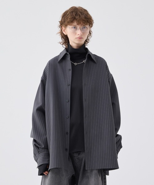 Soerte ストライプクレープハイネックトップ サイズ1 Striped crepe high neck top/ストライプクレープハイネック