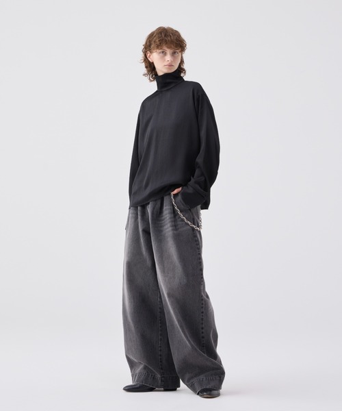 ストライプクレープハイネックトップ soerte ソエルテ Striped crepe high neck top/ストライプクレープハイネック
