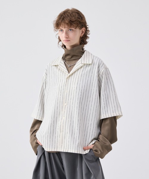 soerte Striped crepe high neck top サイズ1 Striped crepe high neck top/ストライプクレープハイネック