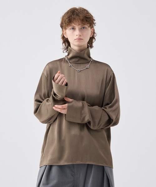 soerte ストライプクレープハイネックトップ soerte（ソエルテ）の「Striped crepe high neck top/ストライプ