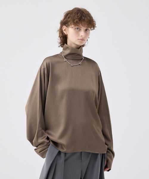 ストライプクレープハイネックトップ soerte ソエルテ Striped crepe high neck top/ストライプクレープハイネック