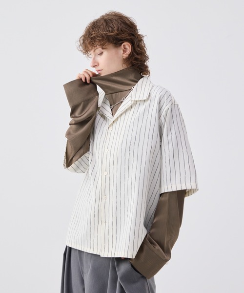 soerte Striped crepe high neck top サイズ1 Striped crepe high neck top/ストライプクレープハイネック