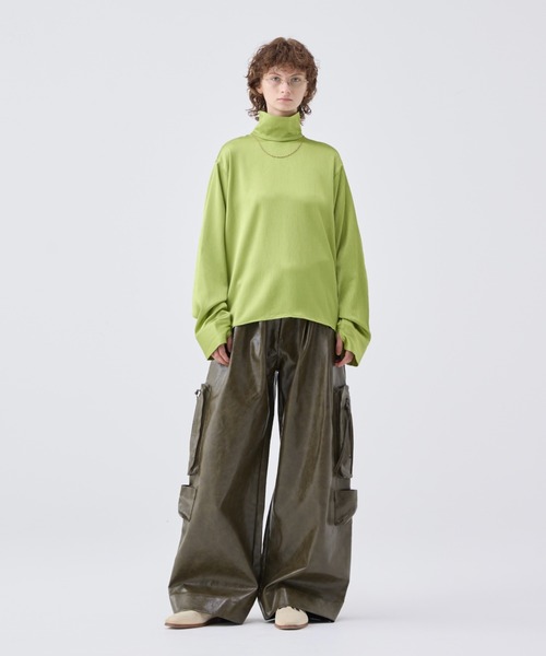 Soerte ストライプクレープハイネックトップ サイズ1 Striped crepe high neck top/ストライプクレープハイネック