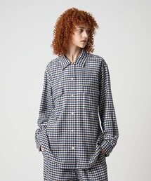 6(ROKU)＞MIX CHECK GATHER SLEEVE BLOUSE