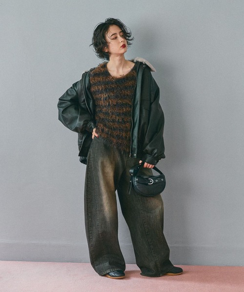 niko and...（ニコアンド）の「フェイクレザー2WAYアソートブルゾン（ブルゾン・レディース・ブラウン/ブラック/アイボリー・FREE）」の4枚目の写真