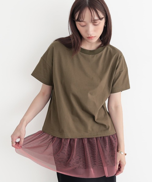 n'OrLABEL(ノアールレーベル)の「チュールドッキングカットソー(Tシャツ/カットソー・レディース・オフホワイト/ブラック/カーキ・2/1)」の3枚目の写真