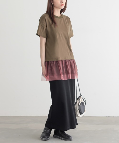 n'OrLABEL(ノアールレーベル)の「チュールドッキングカットソー(Tシャツ/カットソー・レディース・オフホワイト/ブラック/カーキ・2/1)」の9枚目の写真