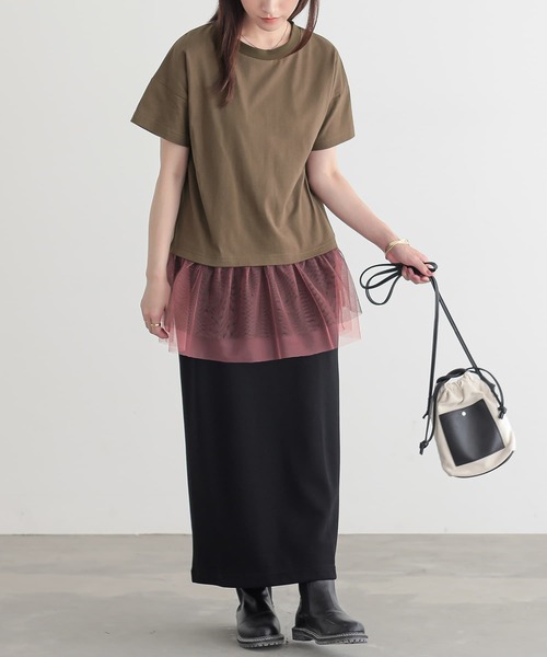 n'OrLABEL(ノアールレーベル)の「チュールドッキングカットソー(Tシャツ/カットソー・レディース・オフホワイト/ブラック/カーキ・2/1)」の10枚目の写真