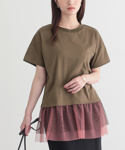 n'OrLABEL(ノアールレーベル)の「チュールドッキングカットソー(Tシャツ/カットソー・レディース・オフホワイト/ブラック/カーキ・2/1)」の6枚目の写真