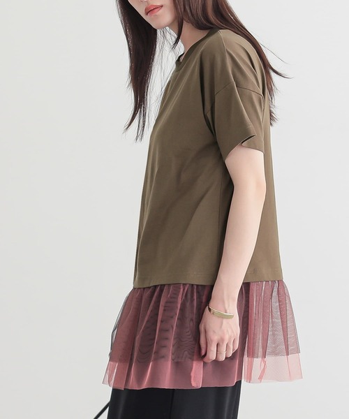 n'OrLABEL(ノアールレーベル)の「チュールドッキングカットソー(Tシャツ/カットソー・レディース・オフホワイト/ブラック/カーキ・2/1)」の7枚目の写真
