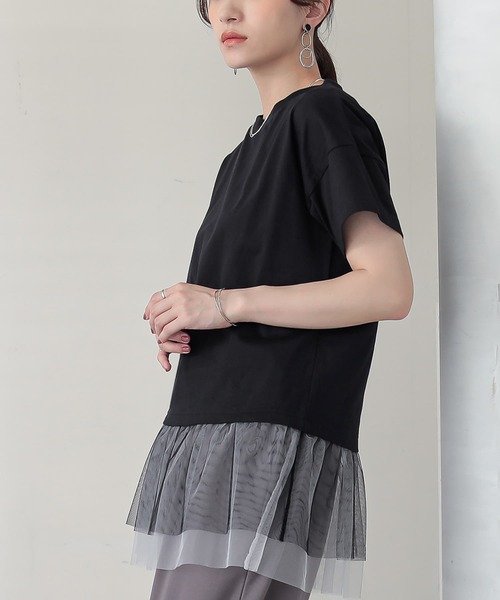 n'OrLABEL(ノアールレーベル)の「チュールドッキングカットソー(Tシャツ/カットソー・レディース・オフホワイト/ブラック/カーキ・2/1)」の14枚目の写真