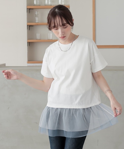 n'OrLABEL(ノアールレーベル)の「チュールドッキングカットソー(Tシャツ/カットソー・レディース・オフホワイト/ブラック/カーキ・2/1)」の19枚目の写真