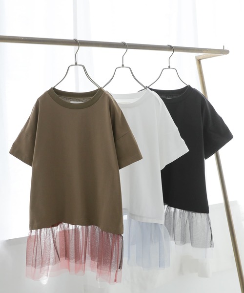 n'OrLABEL(ノアールレーベル)の「チュールドッキングカットソー(Tシャツ/カットソー・レディース・オフホワイト/ブラック/カーキ・2/1)」の4枚目の写真
