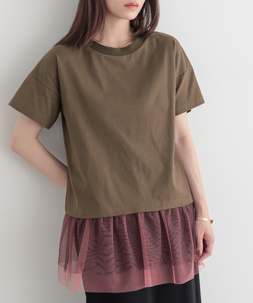n'OrLABEL(ノアールレーベル)の「チュールドッキングカットソー(Tシャツ/カットソー・レディース・オフホワイト/ブラック/カーキ・2/1)」の5枚目の写真