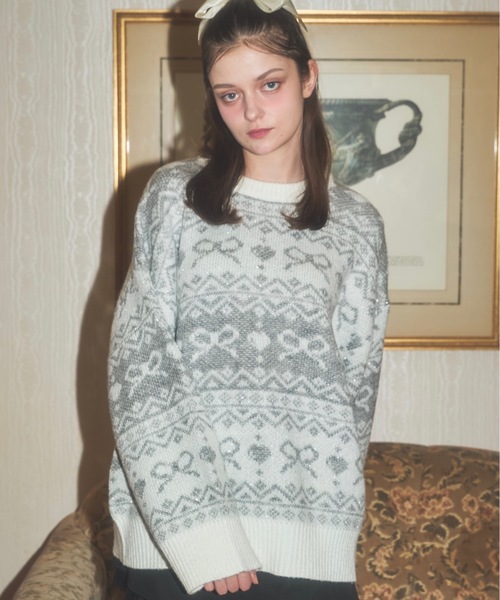 Lovilyn リボンノルディックきらきらニット Lovilyn ワンピース リボンノルディックきらきらニット : ZOZOTOWN