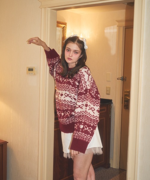 Lovilyn（ラヴィリン）の「リボンノルディックきらきらニット（ワンピース・レディース・レッド/グレー/サックスブルー・SMALL/MEDIUM）」の15枚目の写真