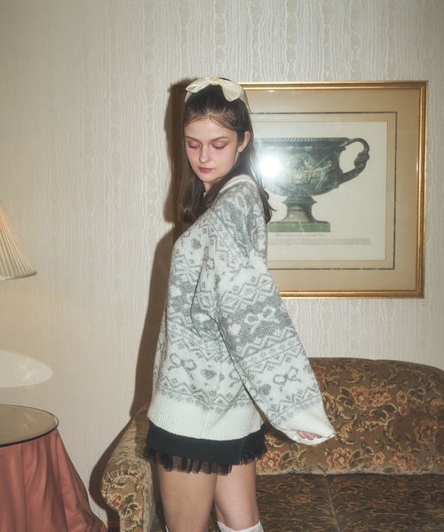 Lovilyn（ラヴィリン）の「リボンノルディックきらきらニット（ワンピース・レディース・レッド/グレー/サックスブルー・SMALL/MEDIUM）」の19枚目の写真