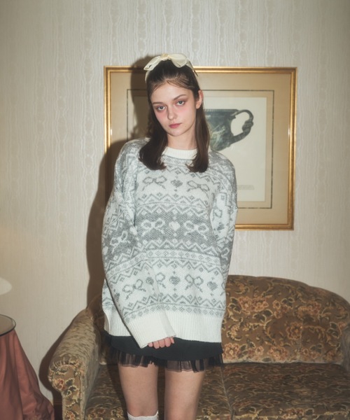 Lovilyn（ラヴィリン）の「リボンノルディックきらきらニット（ワンピース・レディース・レッド/グレー/サックスブルー・SMALL/MEDIUM）」の20枚目の写真