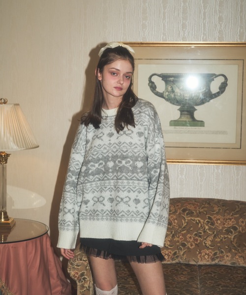 Lovilyn（ラヴィリン）の「リボンノルディックきらきらニット（ワンピース・レディース・レッド/グレー/サックスブルー・SMALL/MEDIUM）」の21枚目の写真