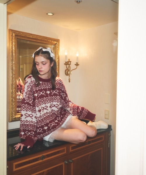 Lovilyn（ラヴィリン）の「リボンノルディックきらきらニット（ワンピース・レディース・レッド/グレー/サックスブルー・SMALL/MEDIUM）」の12枚目の写真