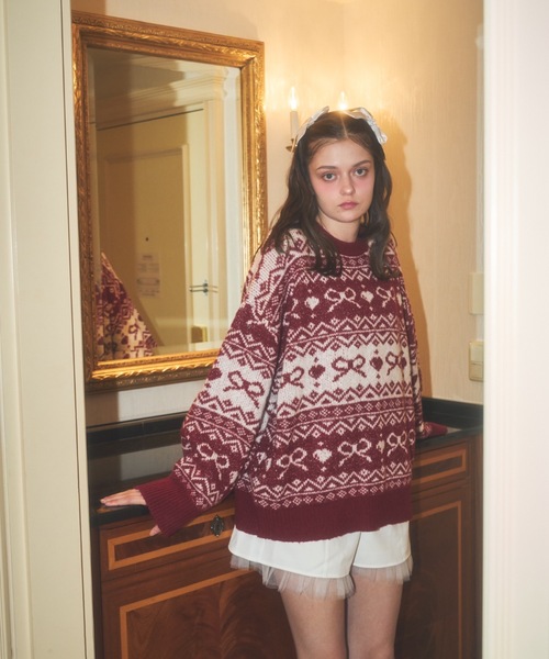 Lovilyn（ラヴィリン）の「リボンノルディックきらきらニット（ワンピース・レディース・レッド/グレー/サックスブルー・SMALL/MEDIUM）」の10枚目の写真