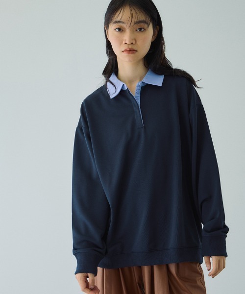 VICKY（ビッキー）の「配色ポロスウェットプルオーバー≪手洗い可能≫（Tシャツ/カットソー・レディース・ブラック/ネイビー/ライトグレー・M）」の3枚目の写真