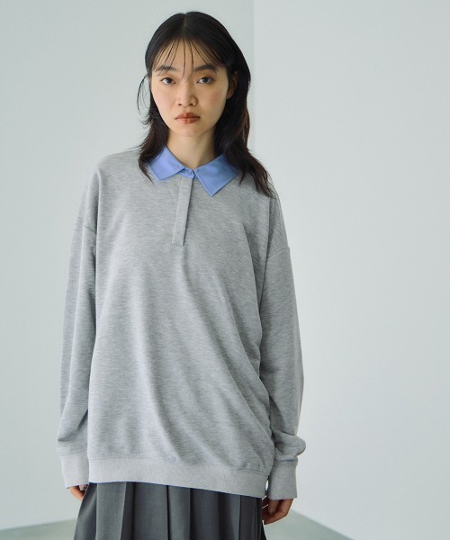 VICKY（ビッキー）の「配色ポロスウェットプルオーバー≪手洗い可能≫（Tシャツ/カットソー・レディース・ブラック/ネイビー/ライトグレー・M）」の4枚目の写真