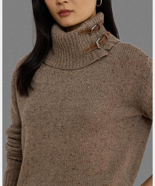 セール】バックルトリム メランジ タートルネック セーター（ニット