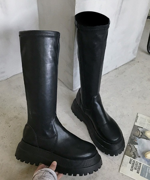 SANSeLF（サンセルフ）の「【SANSeLF】 厚底ウエッジソールロングブーツ  ストレートシルエット sas25a021（ブーツ・レディース・ブラック・39/38/37/36）」の10枚目の写真